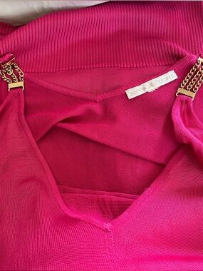 Boston Proper Hot Pink Knit Tank with Gold Chain Straps